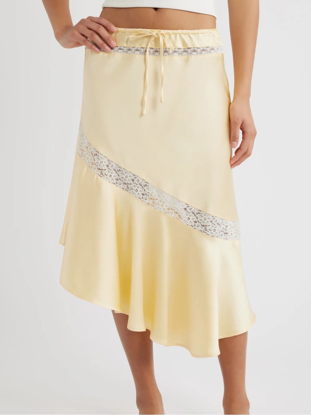 DAMSON MADDER Delphia Lace Inset Asymmetric Satin Skirt US2/UK 6